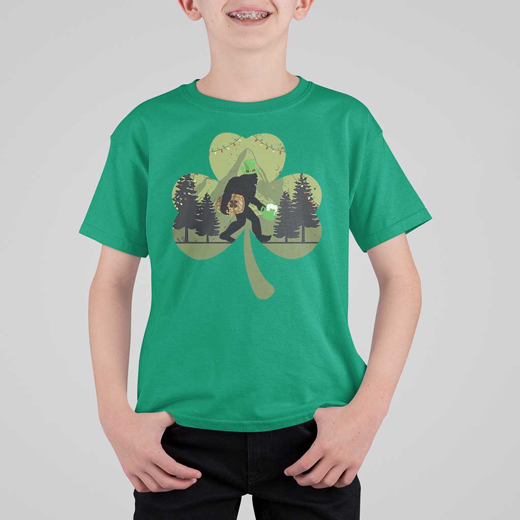 St Patricks Day Bigfoot T Shirt For Kid Sasquatch Irish Beer Lovers Shamrock Clover Leaf