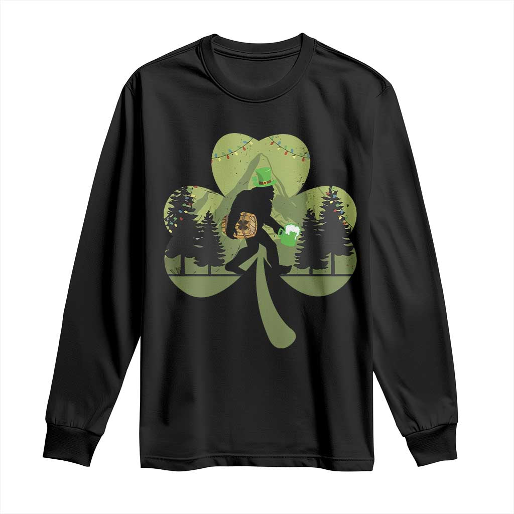 St Patricks Day Bigfoot Long Sleeve Shirt Sasquatch Irish Beer Lovers Shamrock Clover Leaf