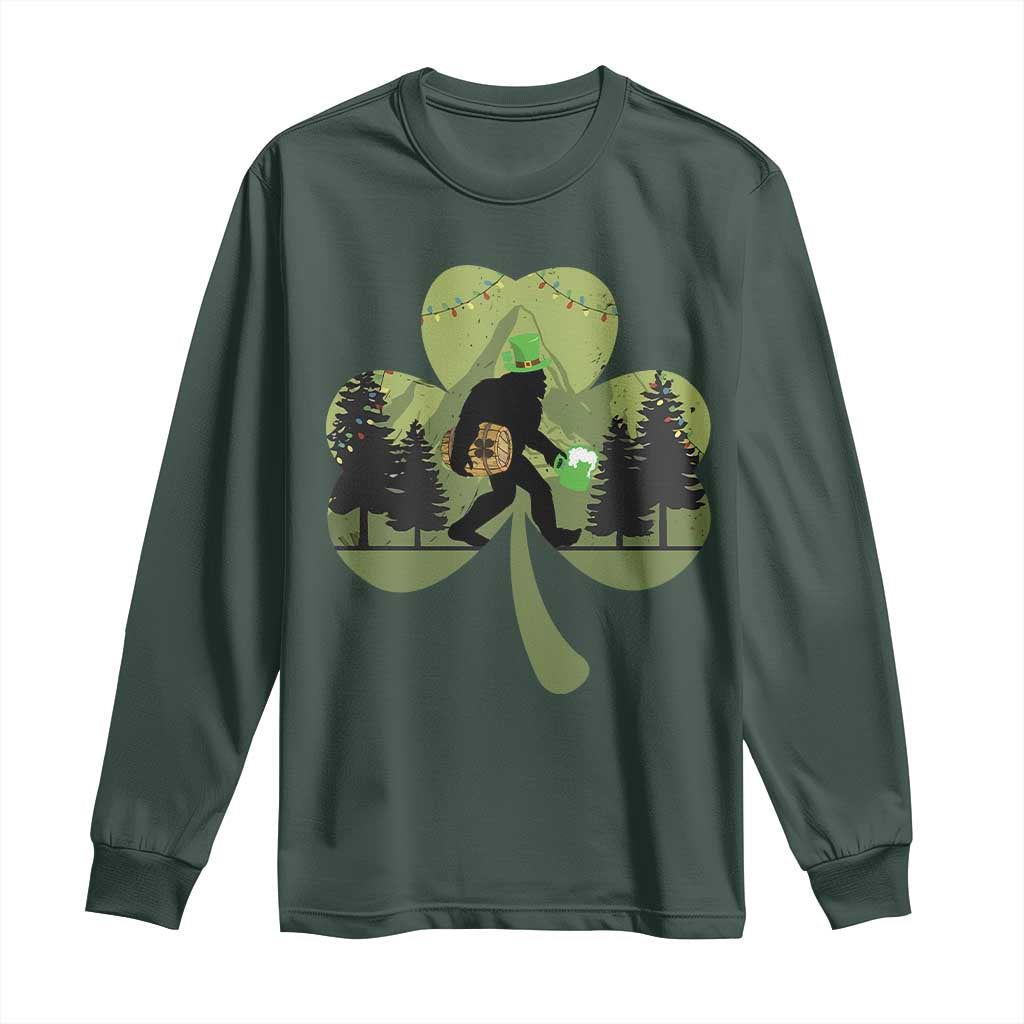 St Patricks Day Bigfoot Long Sleeve Shirt Sasquatch Irish Beer Lovers Shamrock Clover Leaf