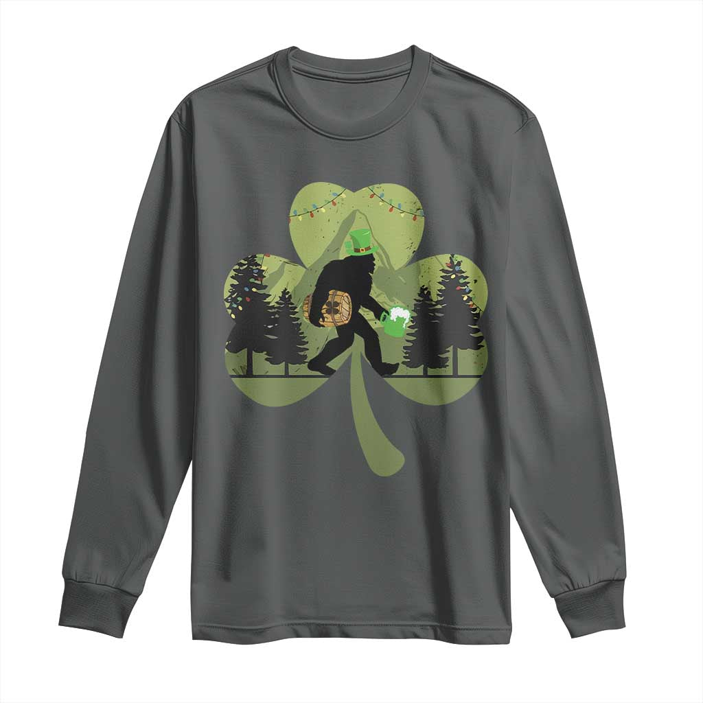 St Patricks Day Bigfoot Long Sleeve Shirt Sasquatch Irish Beer Lovers Shamrock Clover Leaf