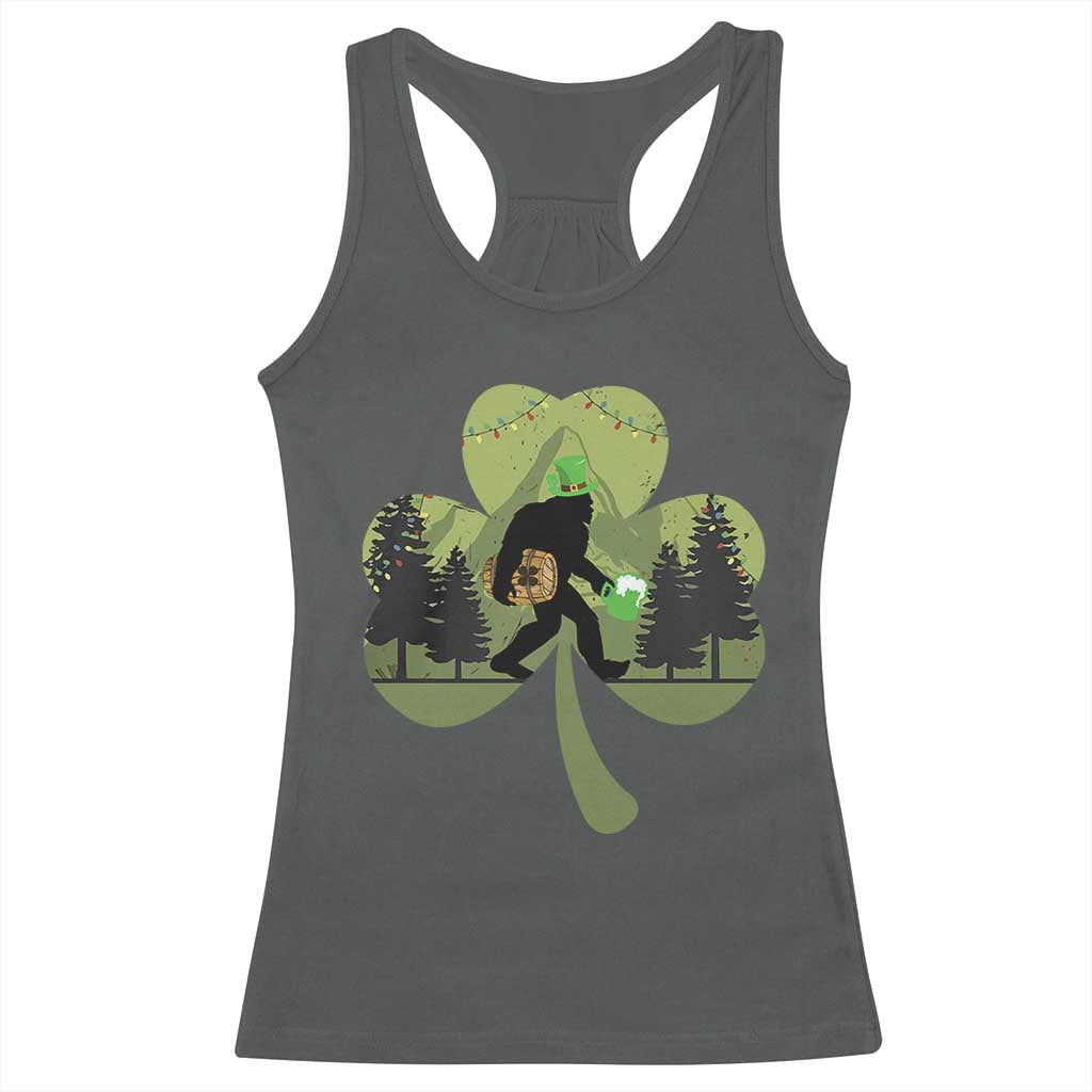 St Patricks Day Bigfoot Racerback Tank Top Sasquatch Irish Beer Lovers Shamrock Clover Leaf
