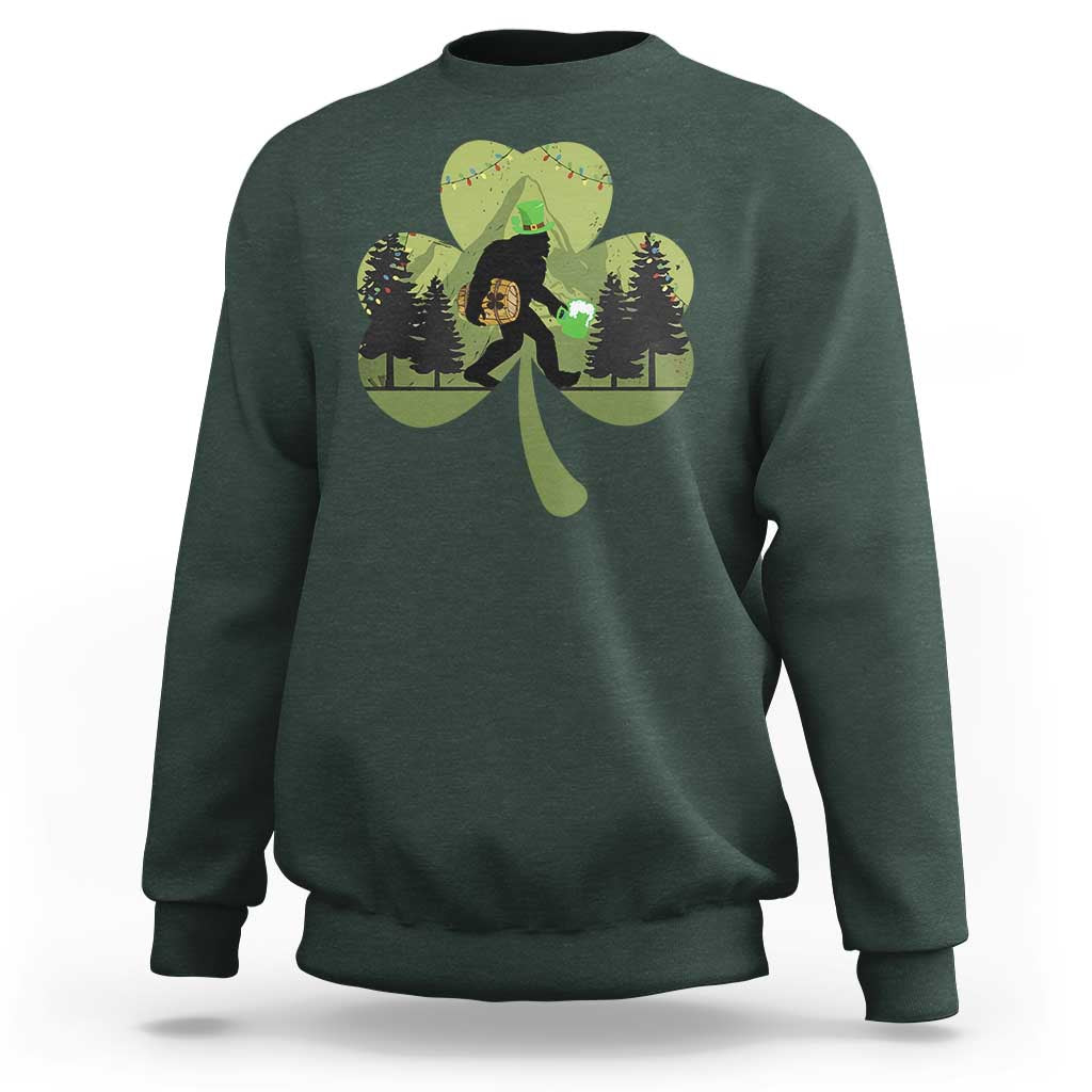 St Patricks Day Bigfoot Sweatshirt Sasquatch Irish Beer Lovers Shamrock Clover Leaf