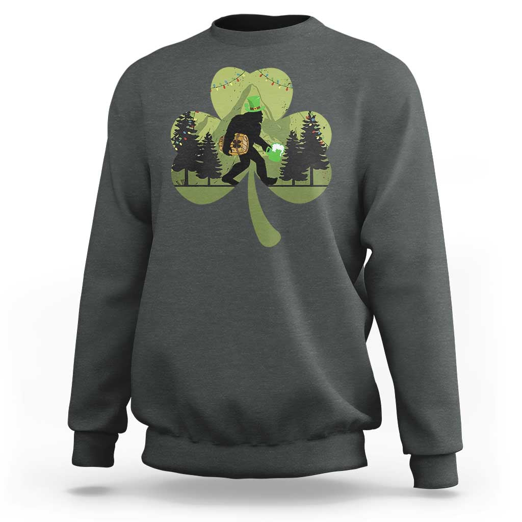 St Patricks Day Bigfoot Sweatshirt Sasquatch Irish Beer Lovers Shamrock Clover Leaf