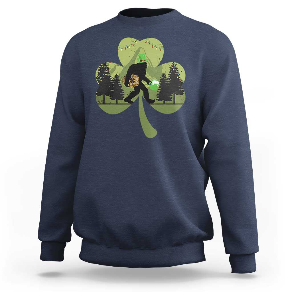 St Patricks Day Bigfoot Sweatshirt Sasquatch Irish Beer Lovers Shamrock Clover Leaf