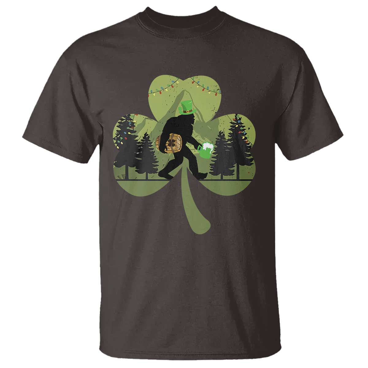 St Patricks Day Bigfoot T Shirt Sasquatch Irish Beer Lovers Shamrock Clover Leaf