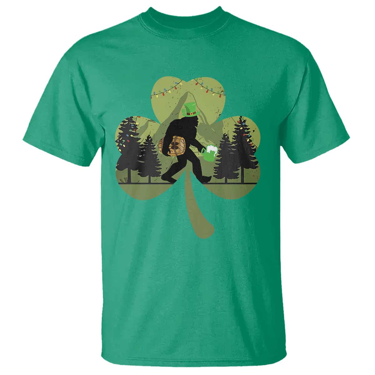 St Patricks Day Bigfoot T Shirt Sasquatch Irish Beer Lovers Shamrock Clover Leaf