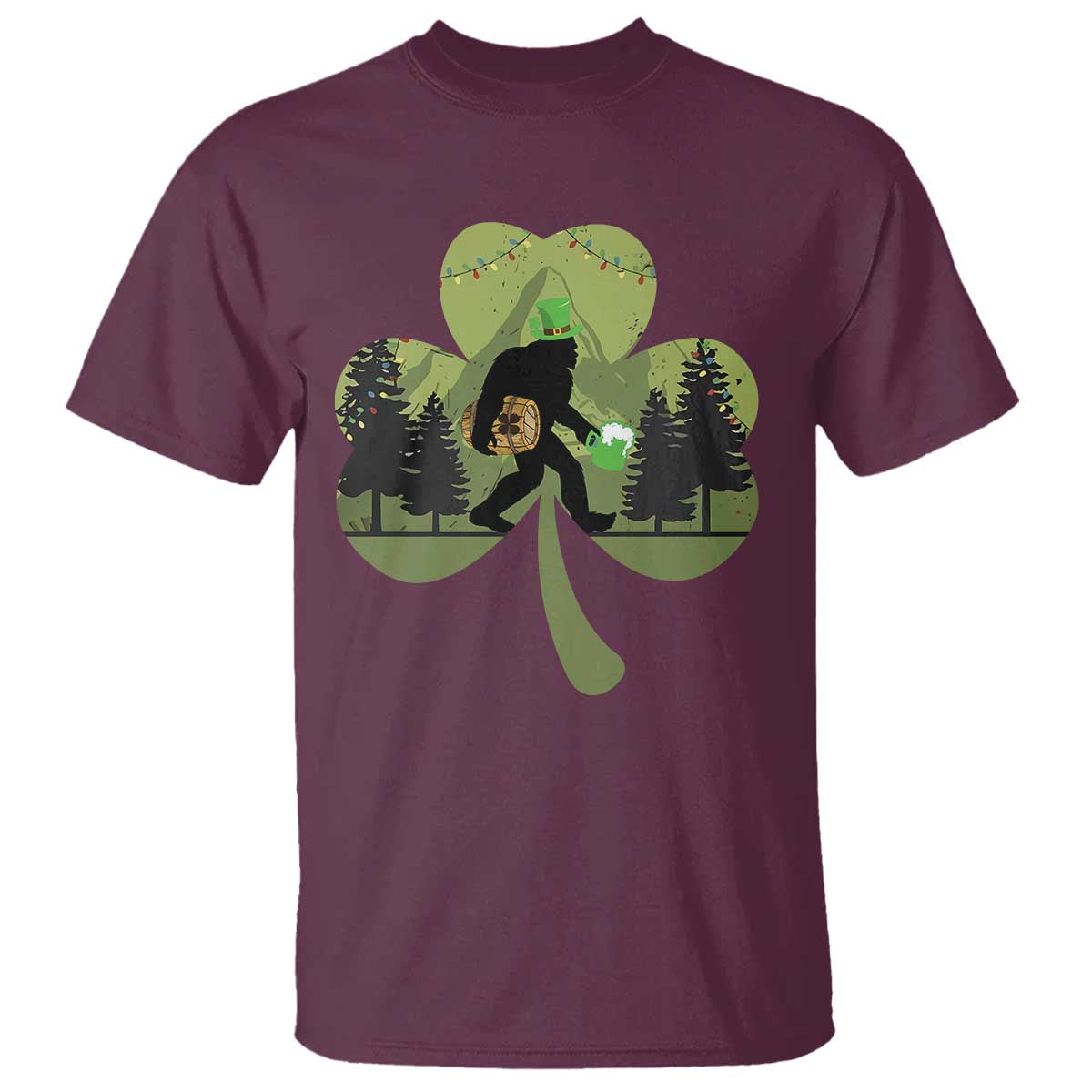 St Patricks Day Bigfoot T Shirt Sasquatch Irish Beer Lovers Shamrock Clover Leaf