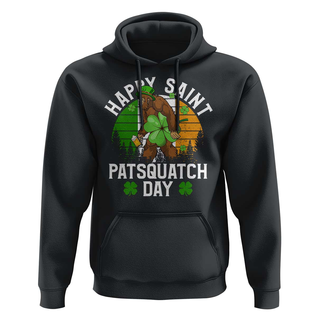 St Patricks Day Bigfoot Hoodie Irish Shamrock Sasquatch Beer Lovers