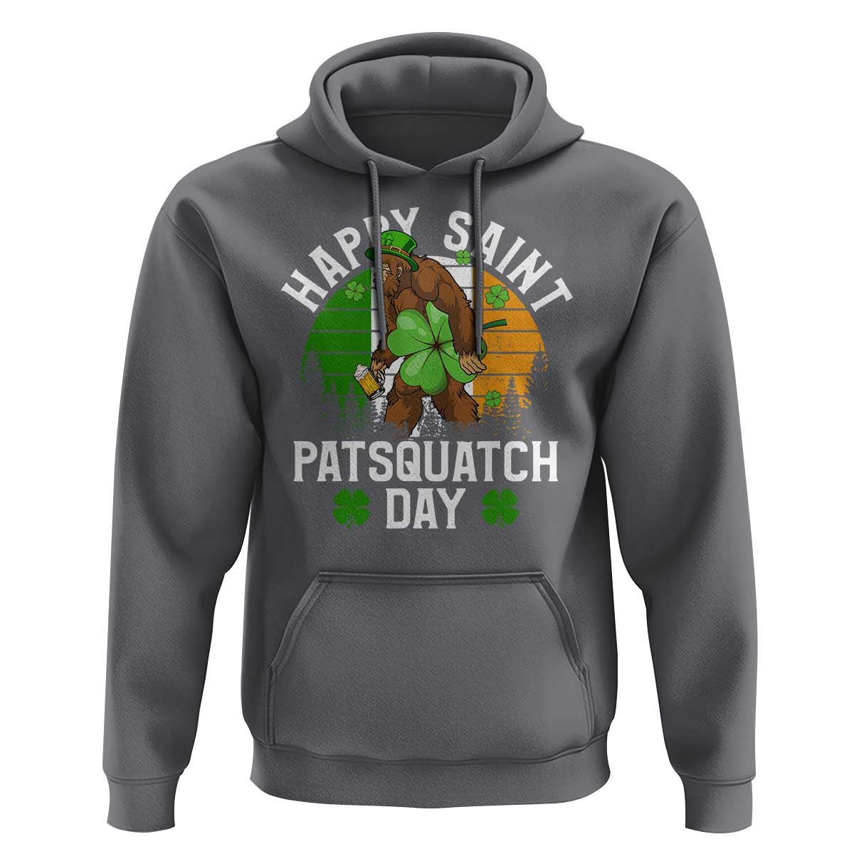 St Patricks Day Bigfoot Hoodie Irish Shamrock Sasquatch Beer Lovers