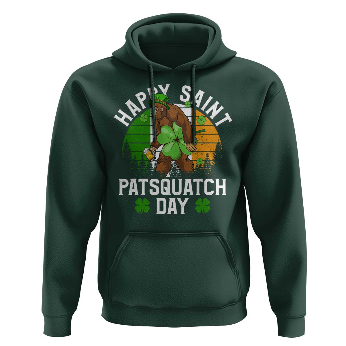 St Patricks Day Bigfoot Hoodie Irish Shamrock Sasquatch Beer Lovers