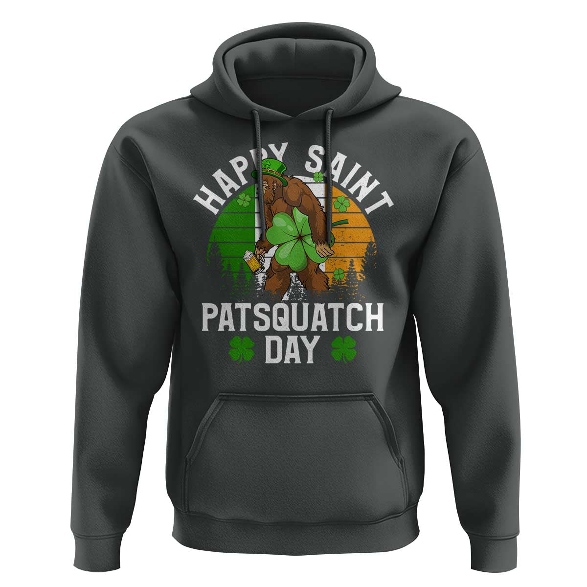 St Patricks Day Bigfoot Hoodie Irish Shamrock Sasquatch Beer Lovers
