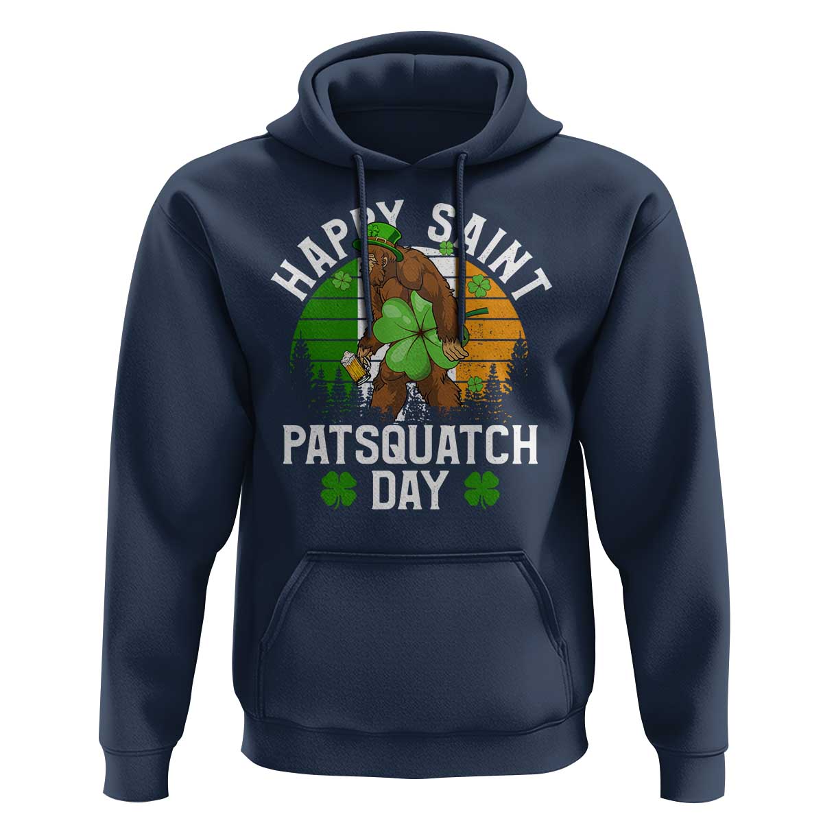 St Patricks Day Bigfoot Hoodie Irish Shamrock Sasquatch Beer Lovers