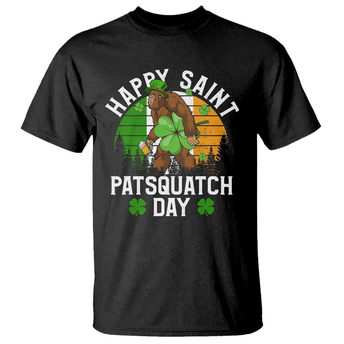 St Patricks Day Bigfoot T Shirt Irish Shamrock Sasquatch Beer Lovers