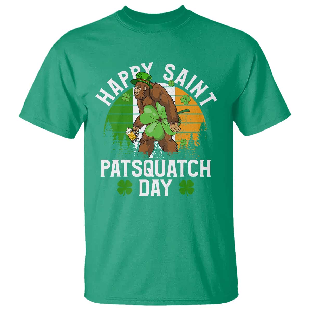 St Patricks Day Bigfoot T Shirt Irish Shamrock Sasquatch Beer Lovers