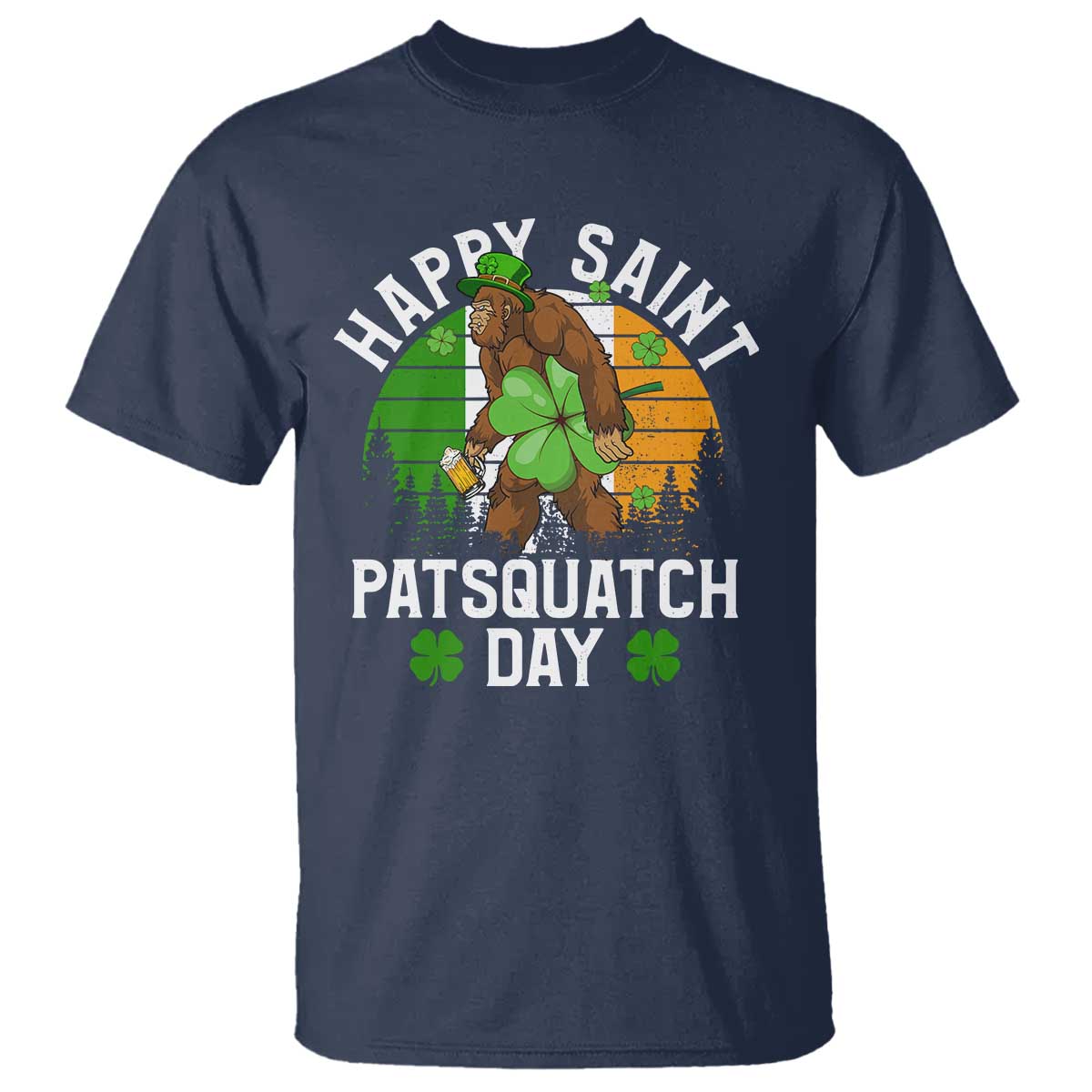 St Patricks Day Bigfoot T Shirt Irish Shamrock Sasquatch Beer Lovers