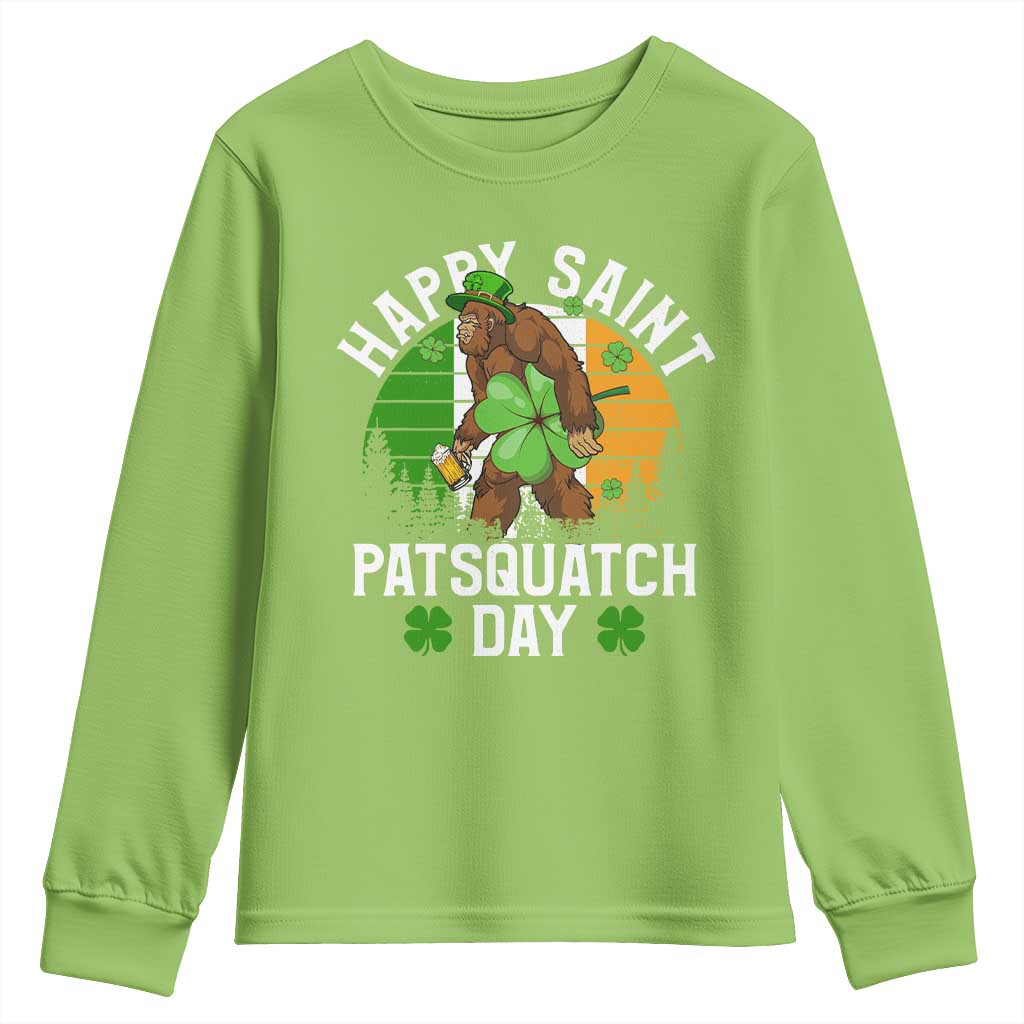 St Patricks Day Bigfoot Youth Sweatshirt Irish Shamrock Sasquatch Beer Lovers