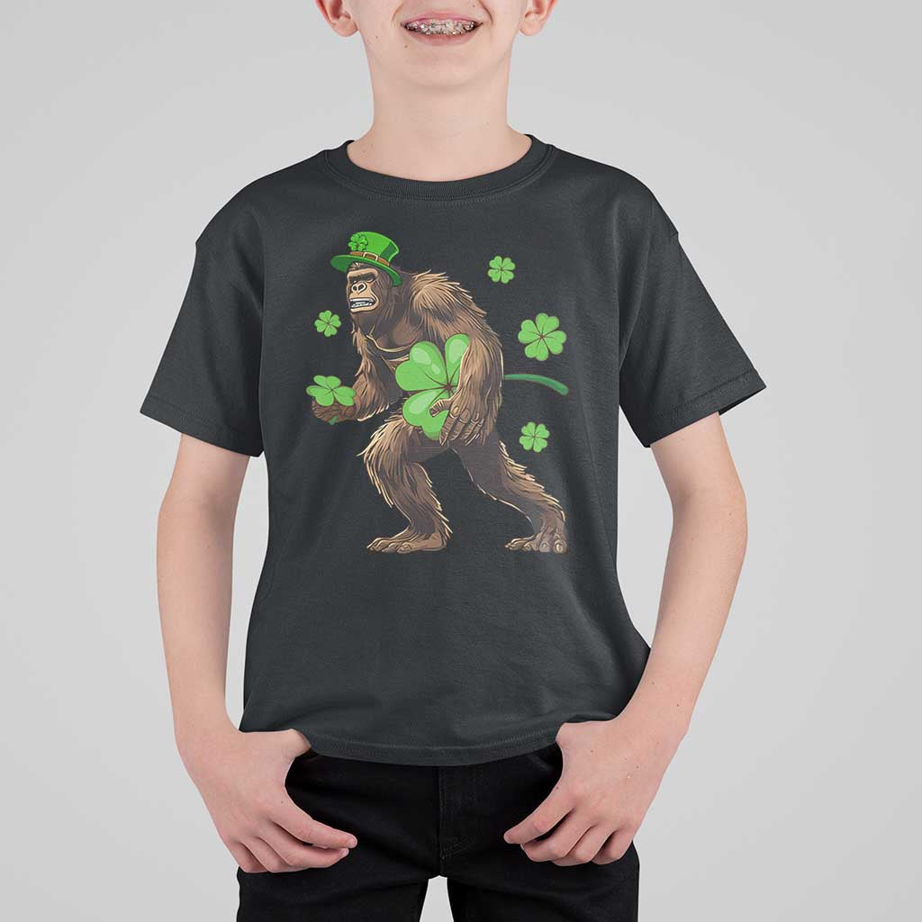 St Patricks Day Bigfoot T Shirt For Kid Funny Sasquatch Shamrock