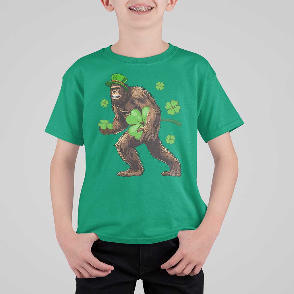 St Patricks Day Bigfoot T Shirt For Kid Funny Sasquatch Shamrock