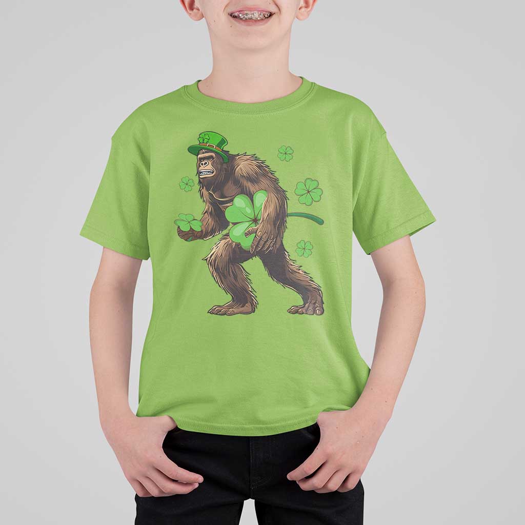 St Patricks Day Bigfoot T Shirt For Kid Funny Sasquatch Shamrock