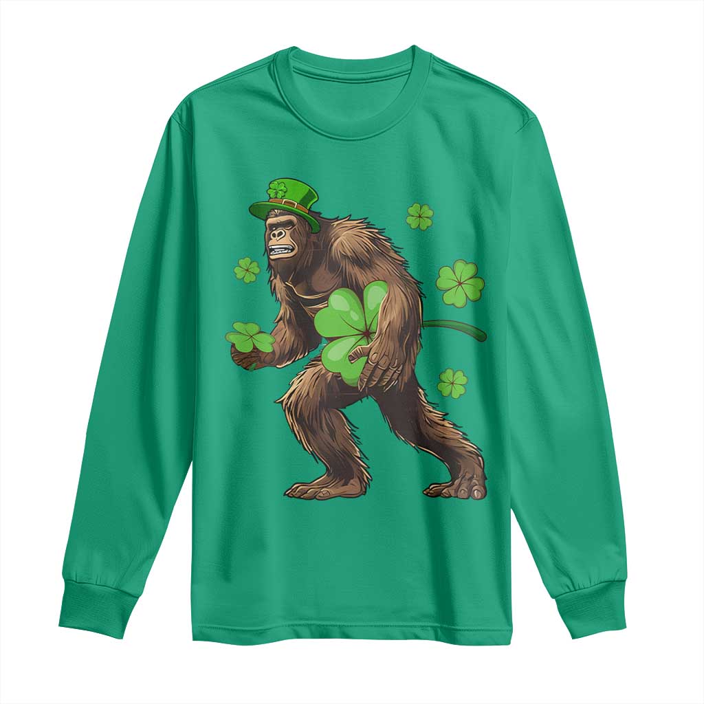 St Patricks Day Bigfoot Long Sleeve Shirt Funny Sasquatch Shamrock