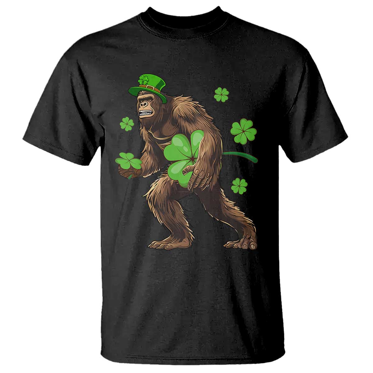 St Patricks Day Bigfoot T Shirt Funny Sasquatch Shamrock