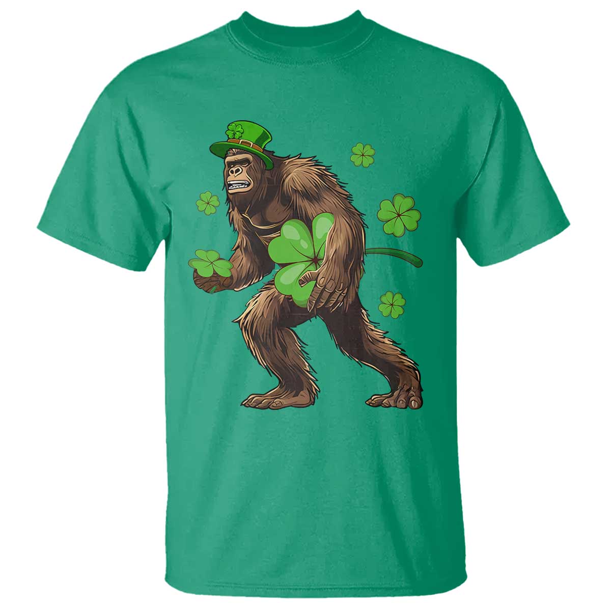 St Patricks Day Bigfoot T Shirt Funny Sasquatch Shamrock