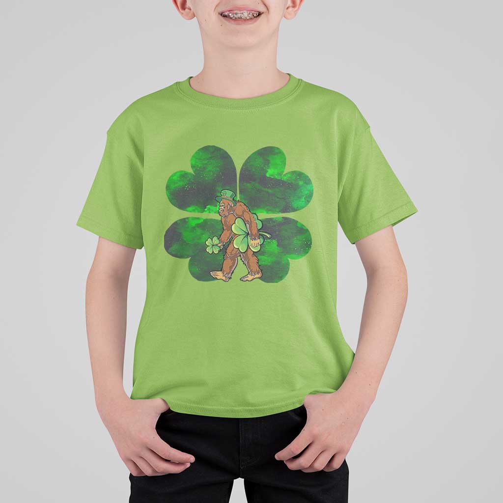 St Patricks Day Lucky Shamrock Bigfoot T Shirt For Kid Funny Sasquatch Irish