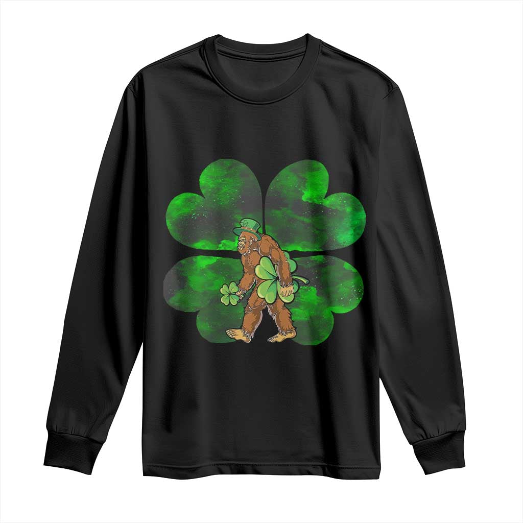 St Patricks Day Lucky Shamrock Bigfoot Long Sleeve Shirt Funny Sasquatch Irish