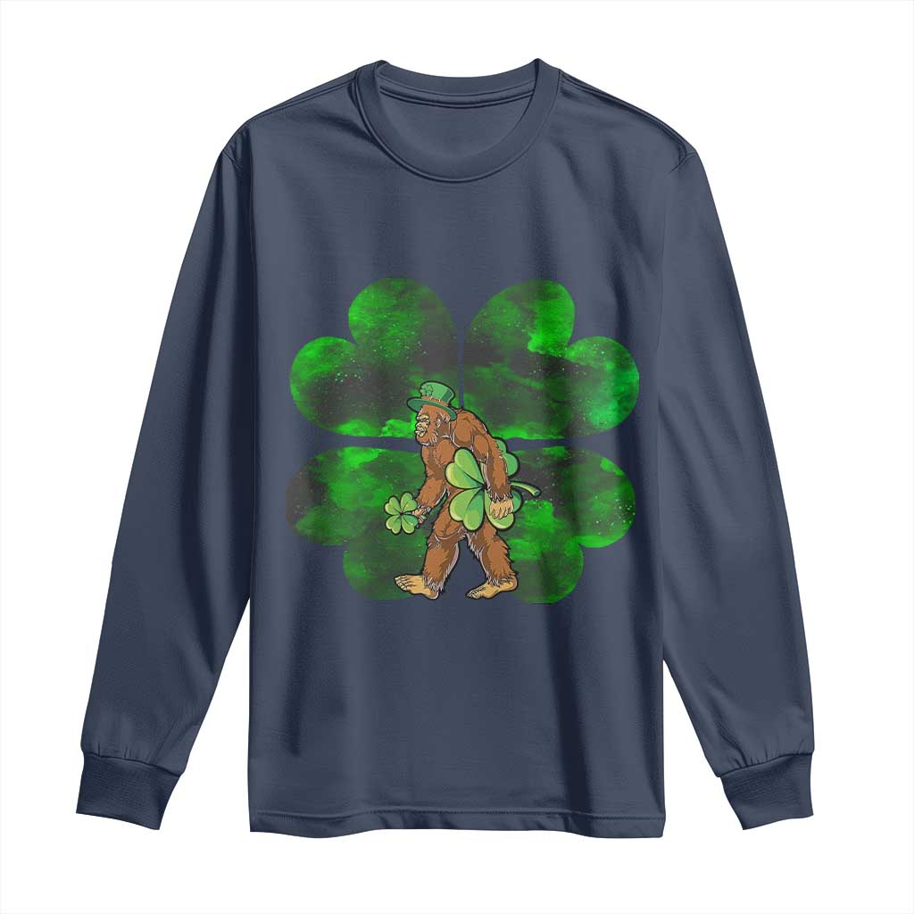 St Patricks Day Lucky Shamrock Bigfoot Long Sleeve Shirt Funny Sasquatch Irish