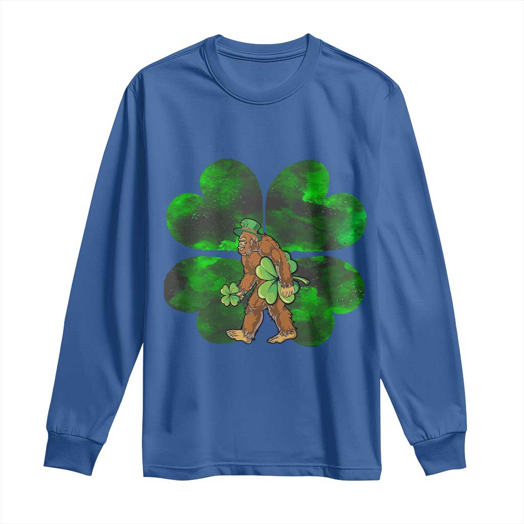 St Patricks Day Lucky Shamrock Bigfoot Long Sleeve Shirt Funny Sasquatch Irish