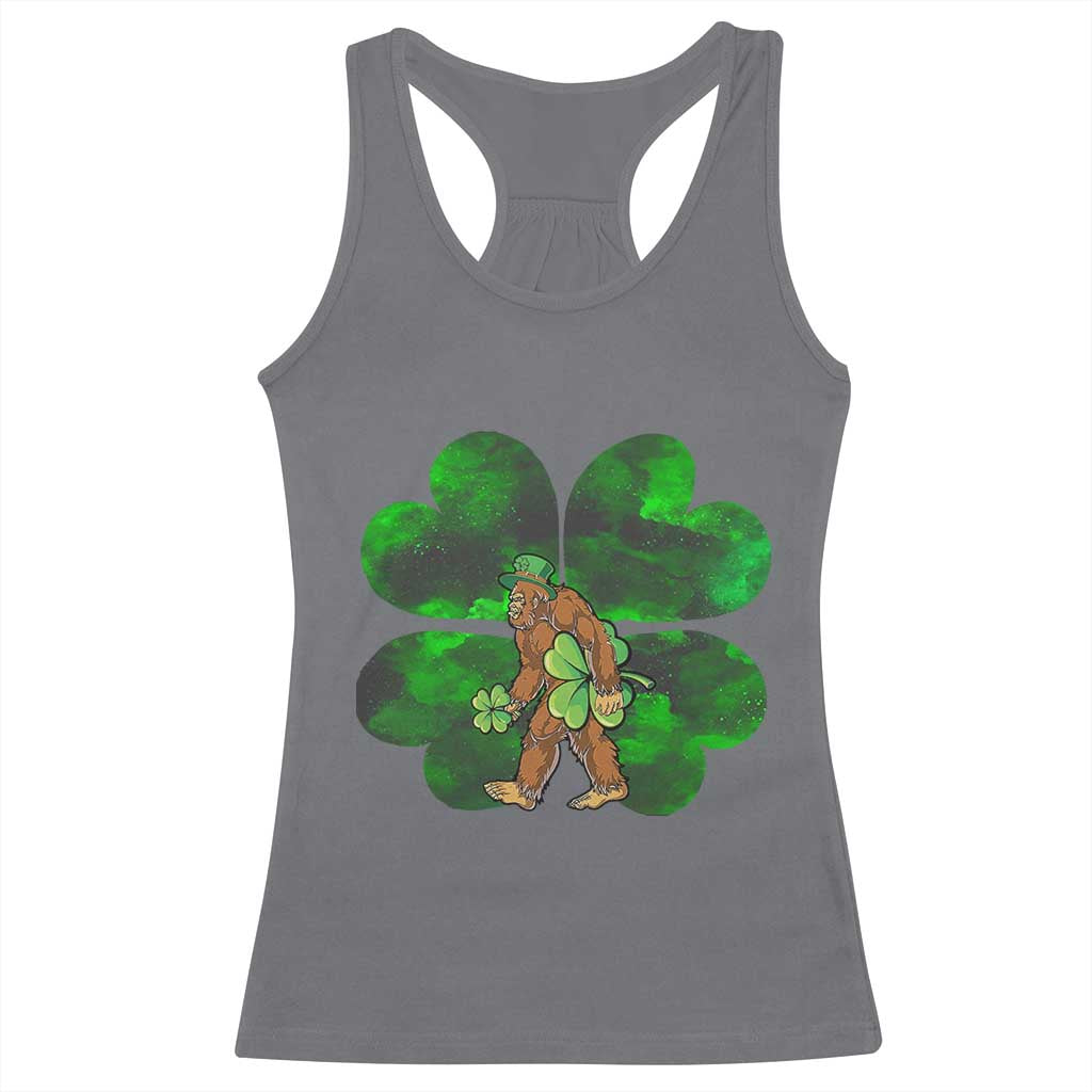 St Patricks Day Lucky Shamrock Bigfoot Racerback Tank Top Funny Sasquatch Irish
