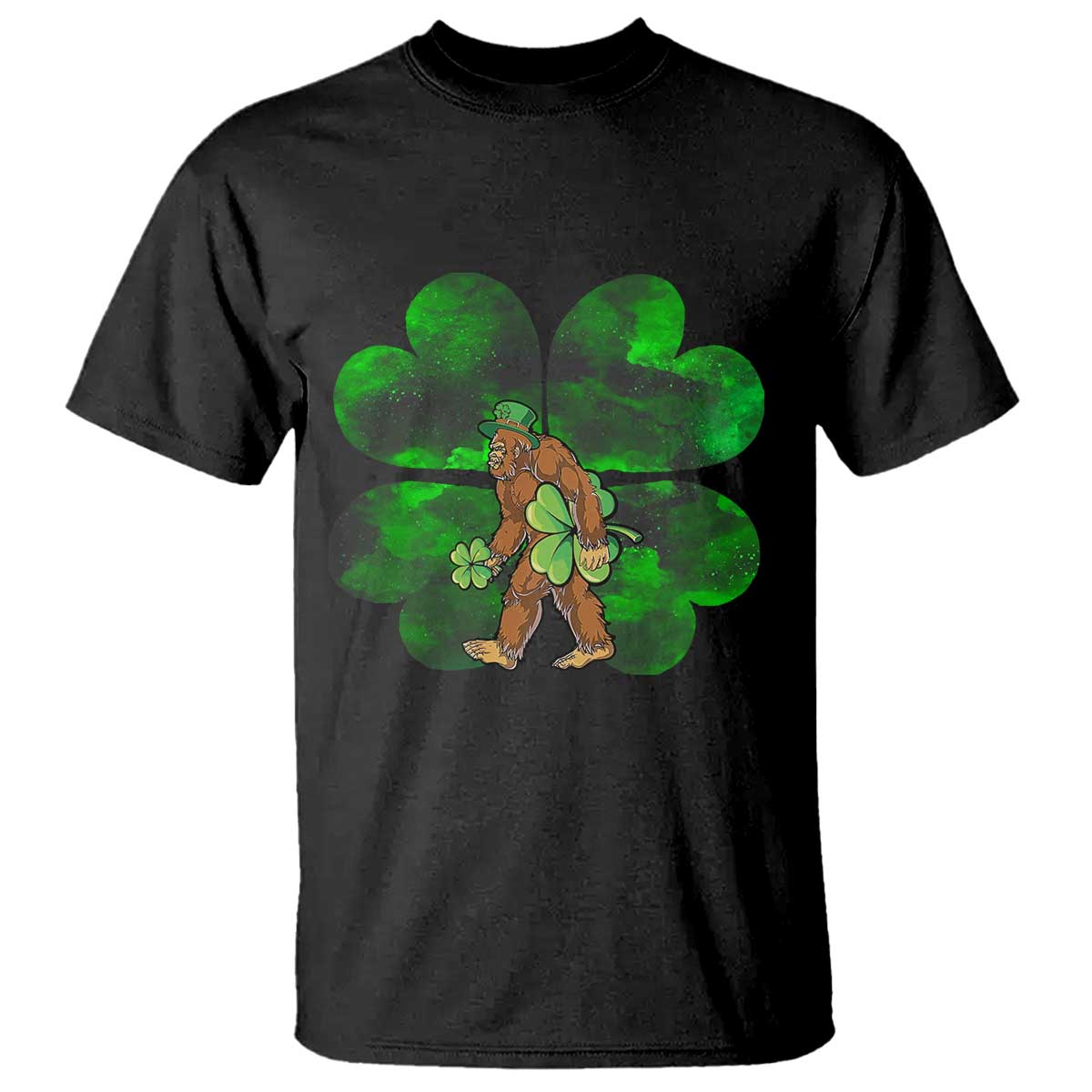 St Patricks Day Lucky Shamrock Bigfoot T Shirt Funny Sasquatch Irish