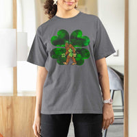 St Patricks Day Lucky Shamrock Bigfoot T Shirt For Women Funny Sasquatch Irish