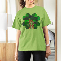 St Patricks Day Lucky Shamrock Bigfoot T Shirt For Women Funny Sasquatch Irish
