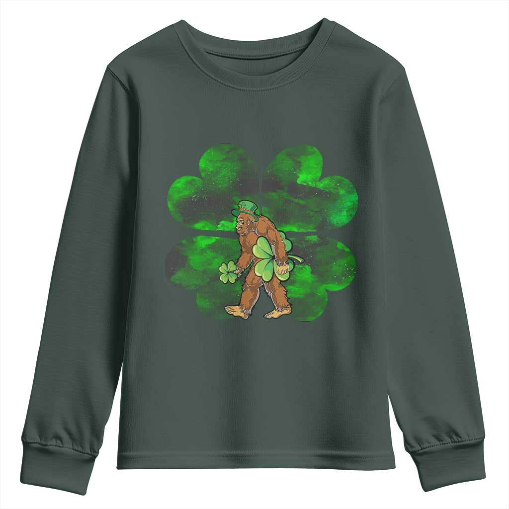 St Patricks Day Lucky Shamrock Bigfoot Youth Sweatshirt Funny Sasquatch Irish