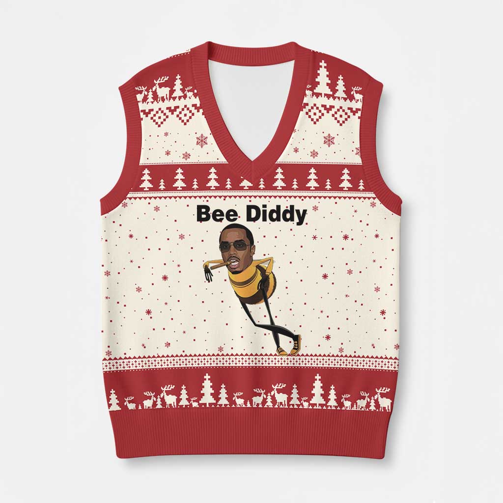 Bee Diddy V-Neck Knit Sweater Vest Dark Humor Internet Meme Brainrot Gen Z