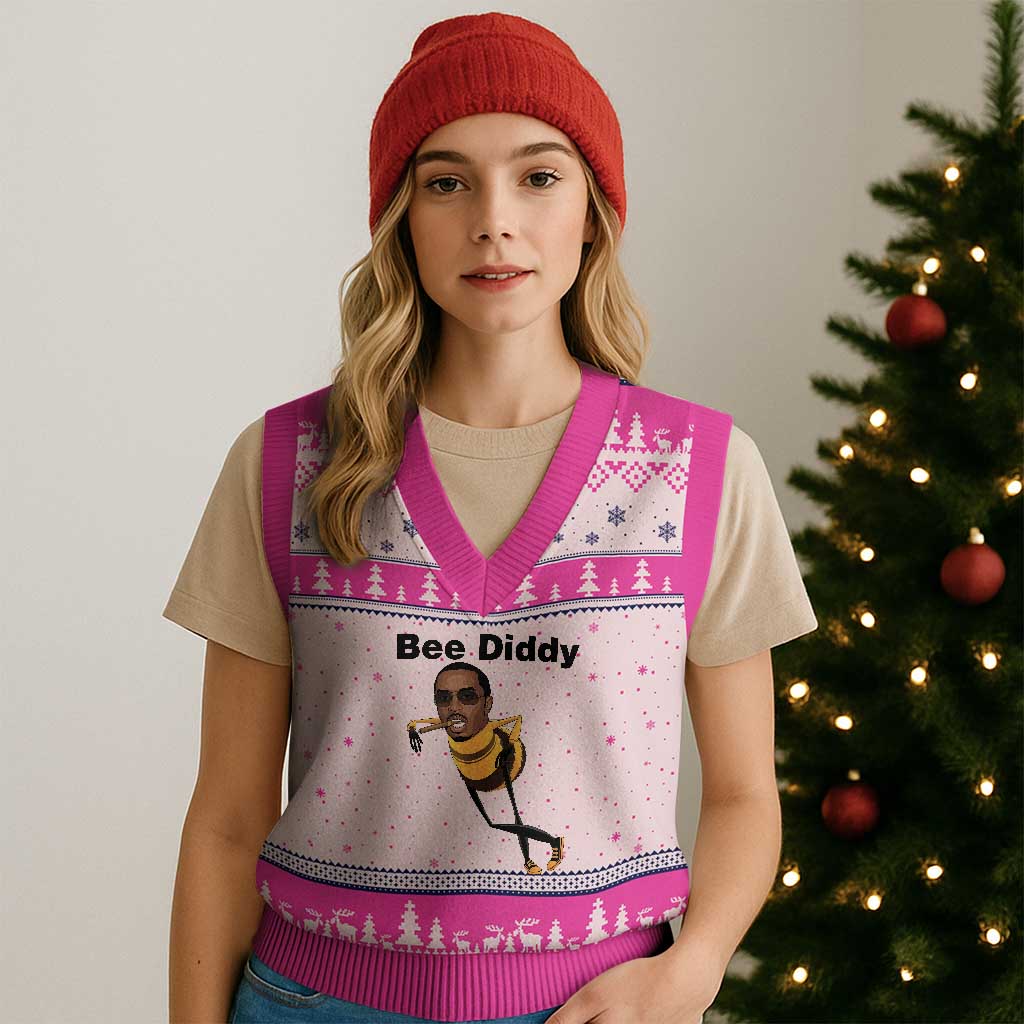 Bee Diddy V-Neck Knit Sweater Vest Dark Humor Internet Meme Brainrot Gen Z