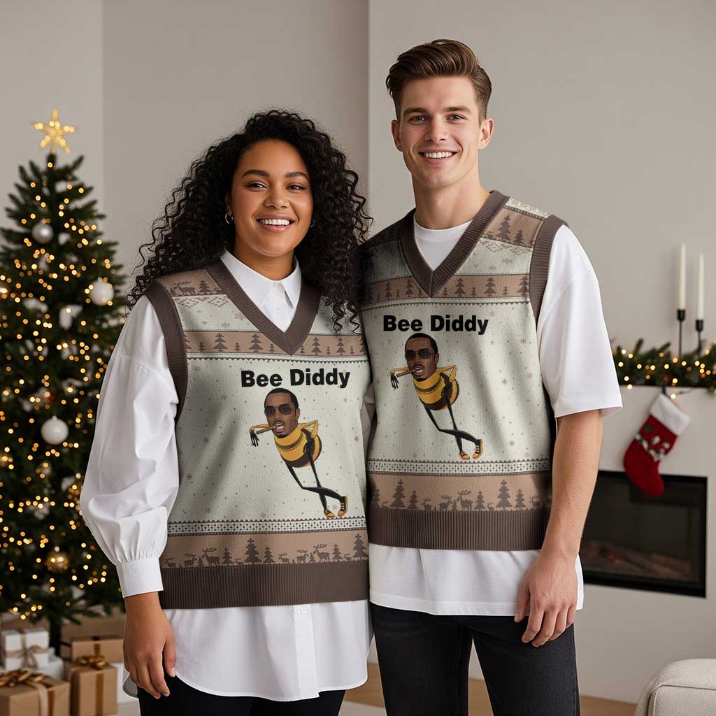 Bee Diddy V-Neck Knit Sweater Vest Dark Humor Internet Meme Brainrot Gen Z