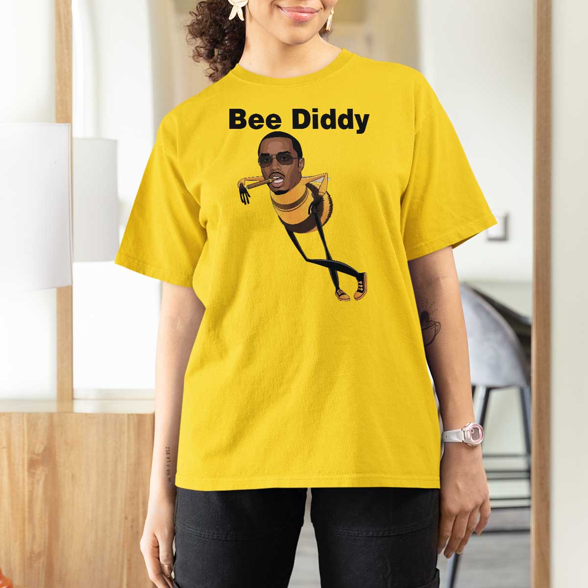 Bee Diddy T Shirt For Women Dark Humor Internet Meme Brainrot Gen Z