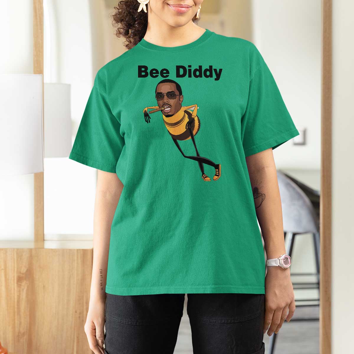 Bee Diddy T Shirt For Women Dark Humor Internet Meme Brainrot Gen Z