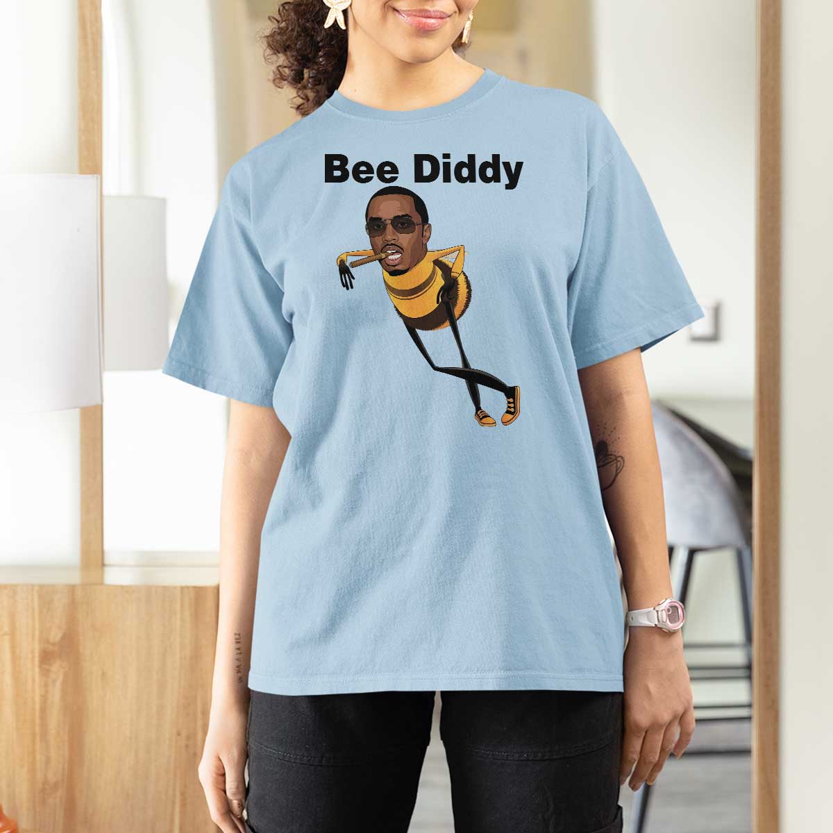 Bee Diddy T Shirt For Women Dark Humor Internet Meme Brainrot Gen Z