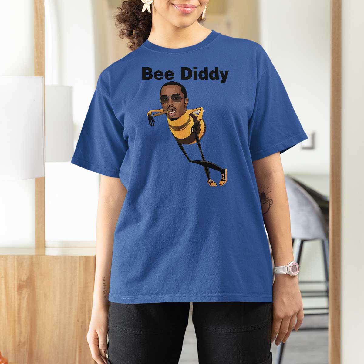 Bee Diddy T Shirt For Women Dark Humor Internet Meme Brainrot Gen Z