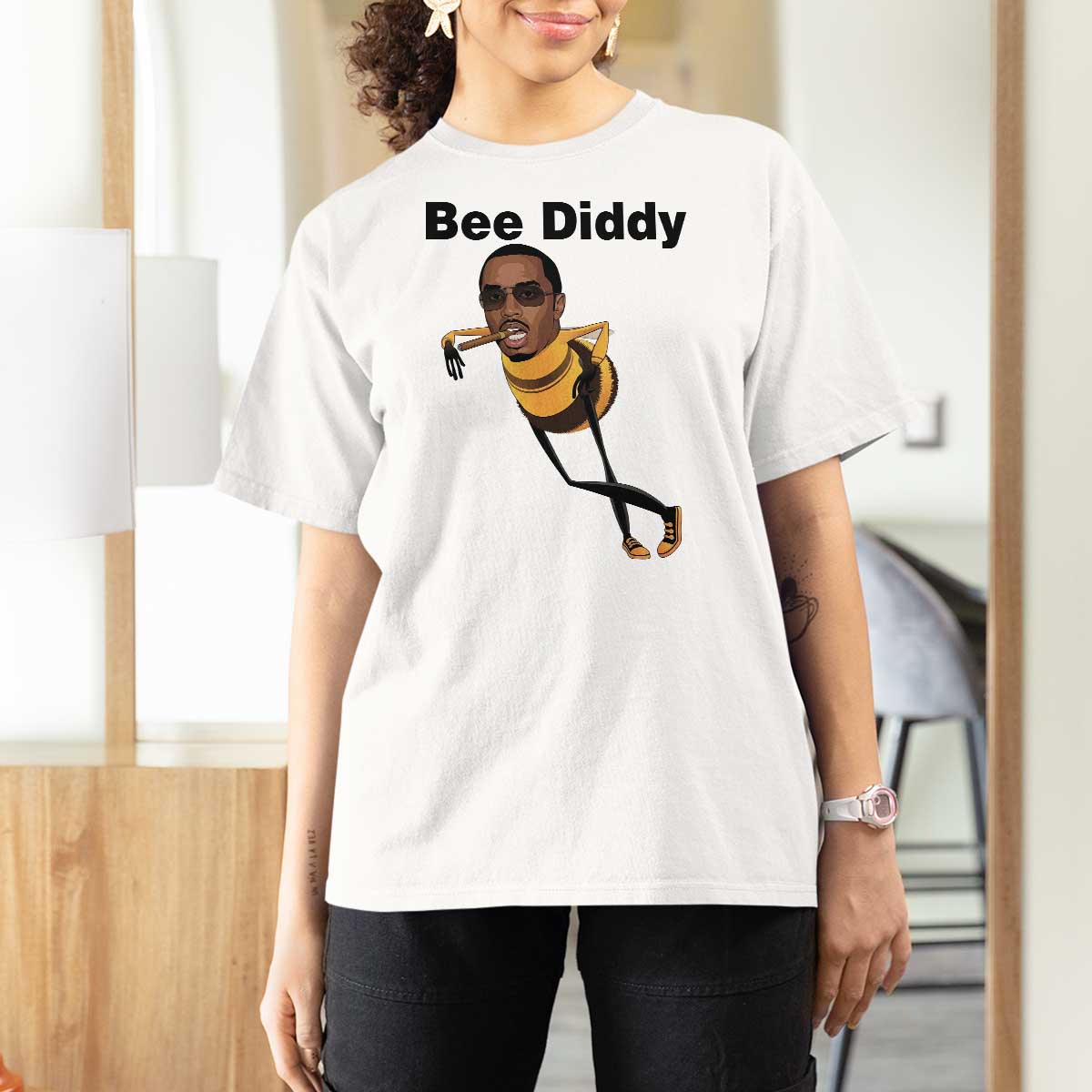 Bee Diddy T Shirt For Women Dark Humor Internet Meme Brainrot Gen Z