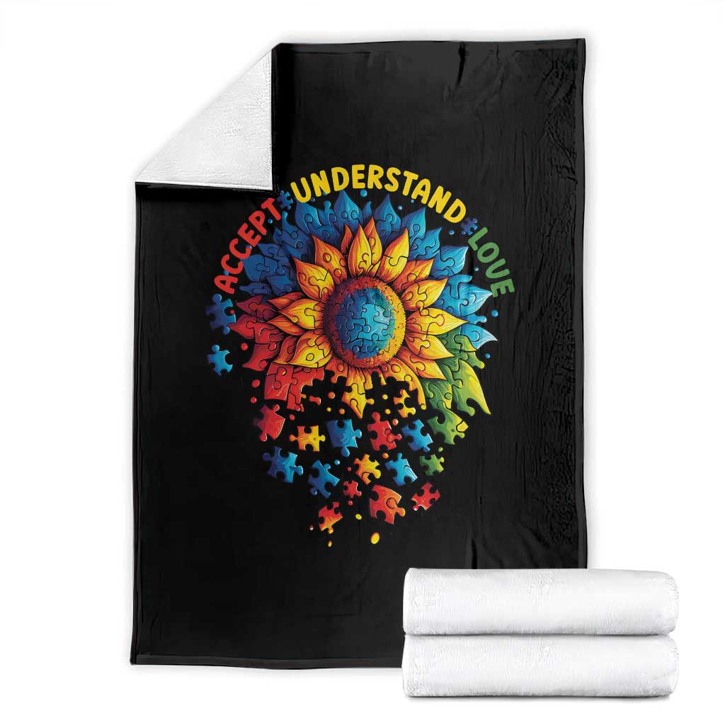 Autism Acceptance Sunflower Puzzle Throw Blanket Accept Understand Love ASD