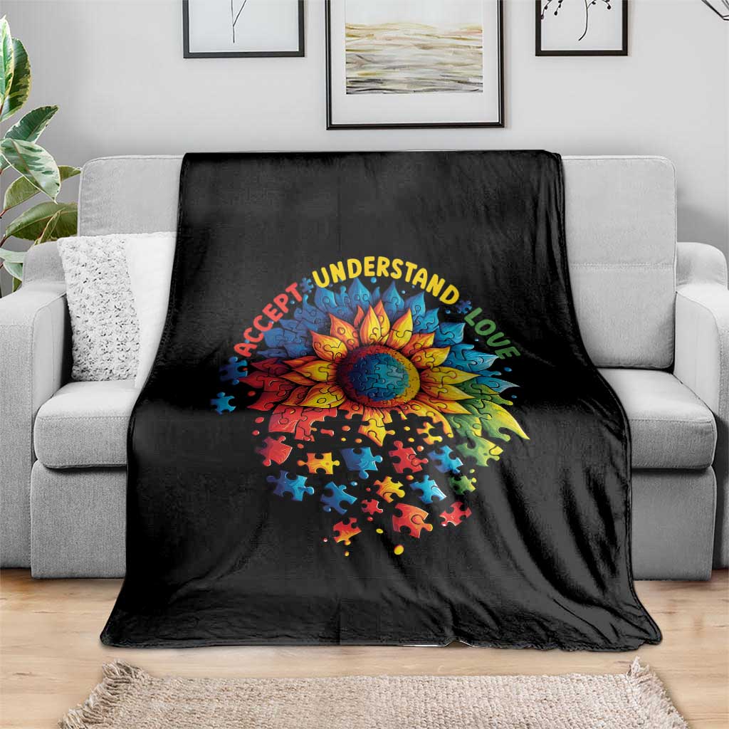 Autism Acceptance Sunflower Puzzle Throw Blanket Accept Understand Love ASD