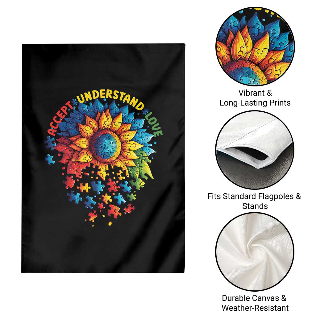 Autism Acceptance Sunflower Puzzle Garden Flag Accept Understand Love ASD