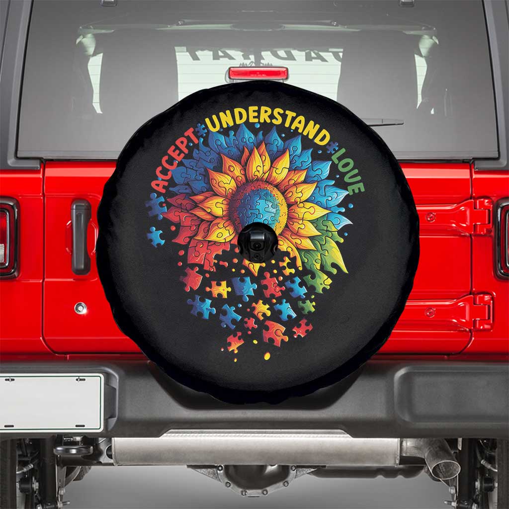 Autism Acceptance Sunflower Puzzle Spare Tire Cover Accept Understand Love ASD