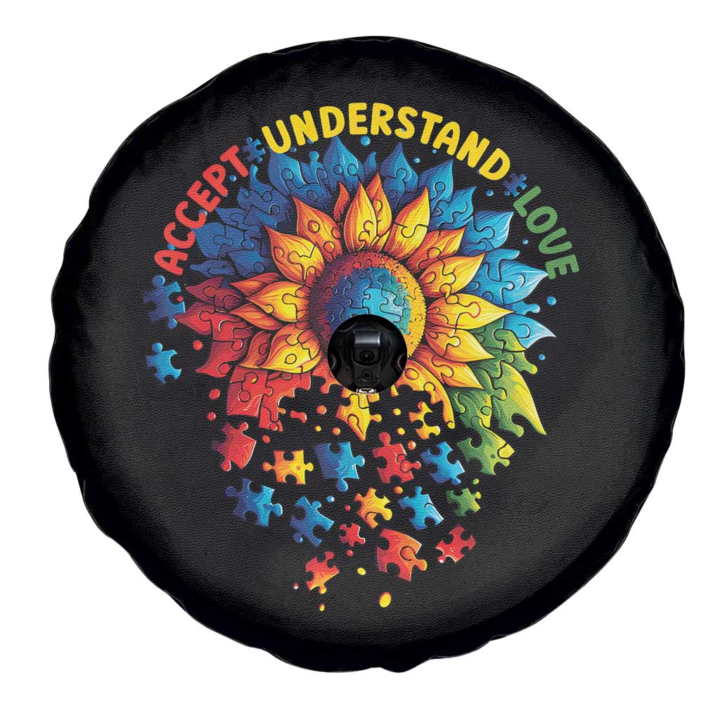Autism Acceptance Sunflower Puzzle Spare Tire Cover Accept Understand Love ASD