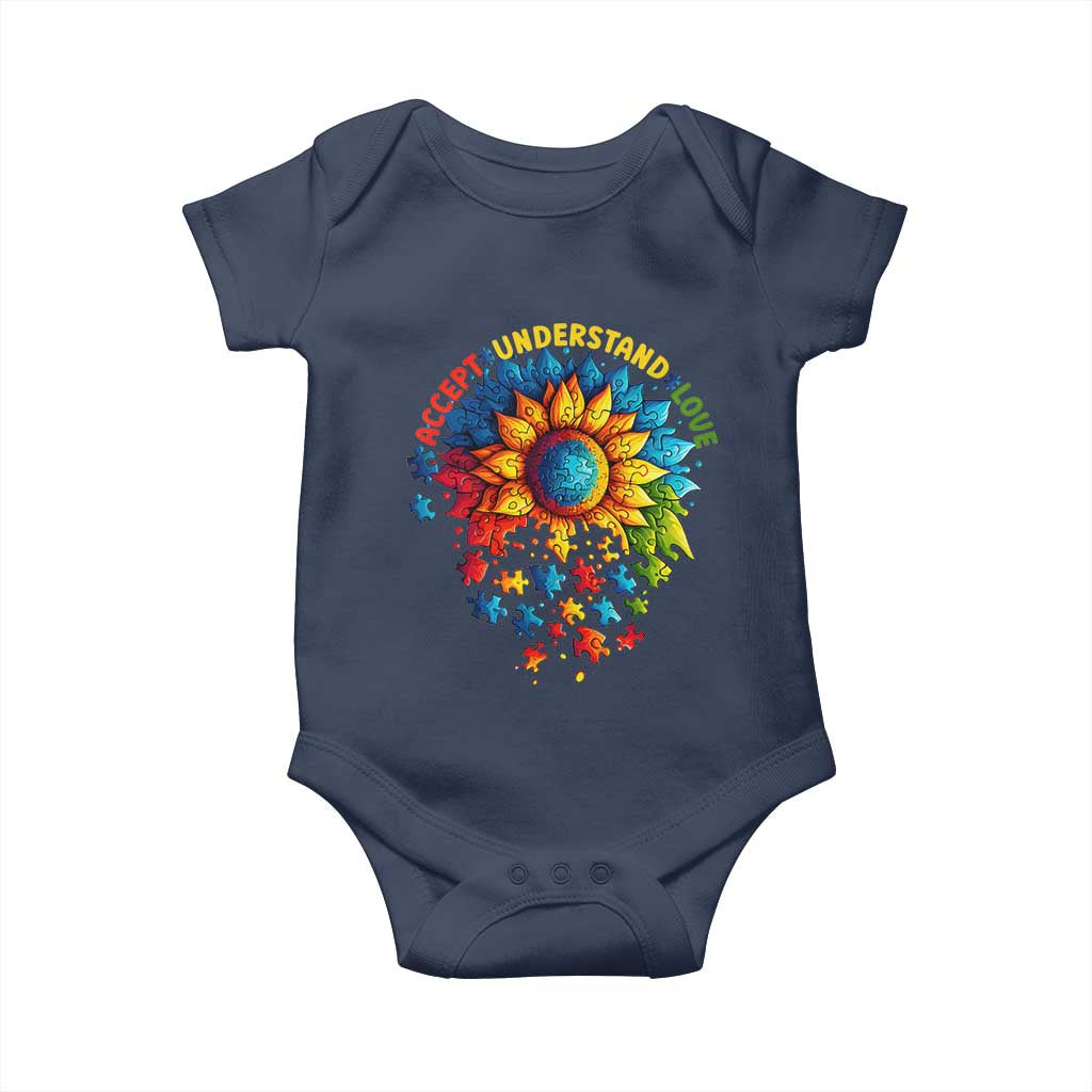 Autism Acceptance Sunflower Puzzle Baby Onesie Accept Understand Love ASD