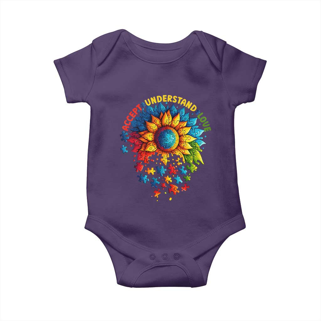 Autism Acceptance Sunflower Puzzle Baby Onesie Accept Understand Love ASD